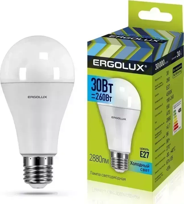 Лампа ERGOLUX (14229) LED-A70-30W-E27-4K (Эл. светодиодная ЛОН 30Вт E27 4500K 180-240В)