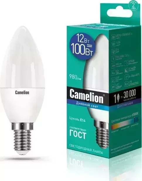 Лампа светодиодная CAMELION (13691) LED12-C35/865/E14 (Эл. 12Вт 220В)