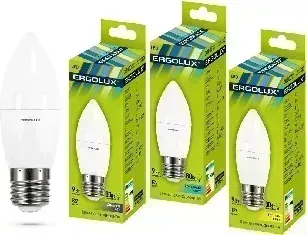 Лампа ERGOLUX LED-C35-9W-E27-6K (Эл. светодиодная Свеча 9Вт E27 6500K 172-265В)