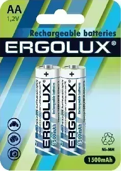 Батарейки ERGOLUX (12975) AA-1500MAH NI-MH BL-2 (NHAA1500BL2, аккумулятор,1.2В)