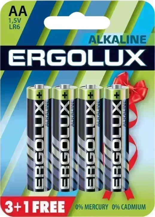 Батарейки ERGOLUX (12866) Alkaline LR6 BL 3+1(FREE) (LR6 BL3+1, батарейка,1.5В)