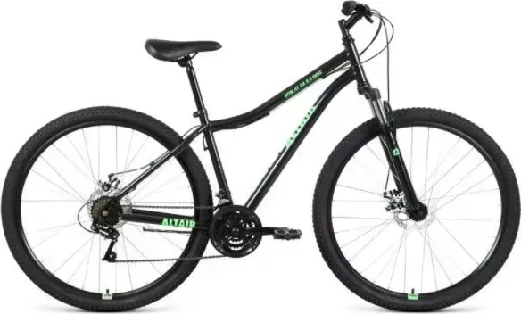 Велосипед ALTAIR MTB HT 29 2.0 D (29" 21 ск. рост. 19") 2022, черный/ярко-зеленый, RBK22AL29168 HT 29 D 21