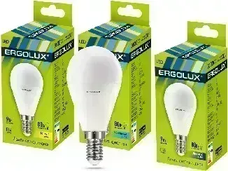 Лампа ERGOLUX LED-G45-9W-E14-6K (Эл. светодиодная Шар 9Вт E14 6500K 172-265В)