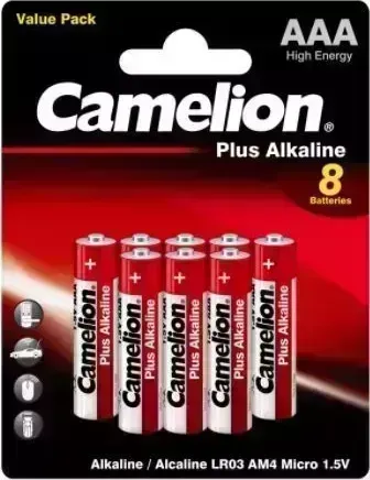 Батарейки CAMELION (14134) LR03 PLUS ALKALINE BL-8 (LR03-BP8, батарейка,1.5В)