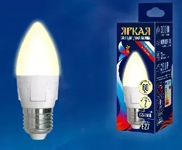 Лампа светодиодная UNIEL UL-00002414 LED-C37 7W/WW/E27 свеча Теплый белый свет
