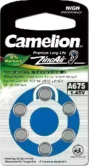 Батарейки CAMELION (12826) ZA675 BL-6 MERCURY FREE (A675-BP6(0%HG), батарейка для слуховых аппаратов, 1.4 V,620MAH)