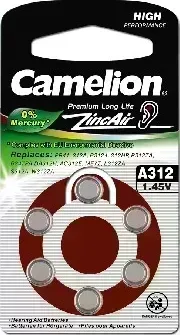 Батарейки CAMELION (12825) ZA312 BL-6 MERCURY FREE (A312-BP6(0%HG), батарейка для слуховых аппаратов, 1.4 V,170MAH)