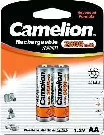 Батарейки CAMELION (3504) AA-2000MAH NI-MH BL-2 (NH-AA2000BP2, аккумулятор,1.2В)