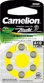 Батарейки CAMELION (12823) ZA10 BL-6 MERCURY FREE (A10-BP6(0%HG), батарейка для слуховых аппаратов, 1.4 V,90MAH)
