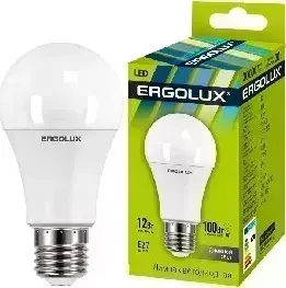 Лампа светодиодная ERGOLUX LED-A60-12W-E27-6K (Эл. ЛОН 12Вт E27 6500K 172-265В) Лампочка