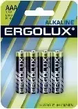 Батарейки ERGOLUX (11744) LR03 ALKALINE BL-4 (LR03 BL-4, батарейка,1.5В)
