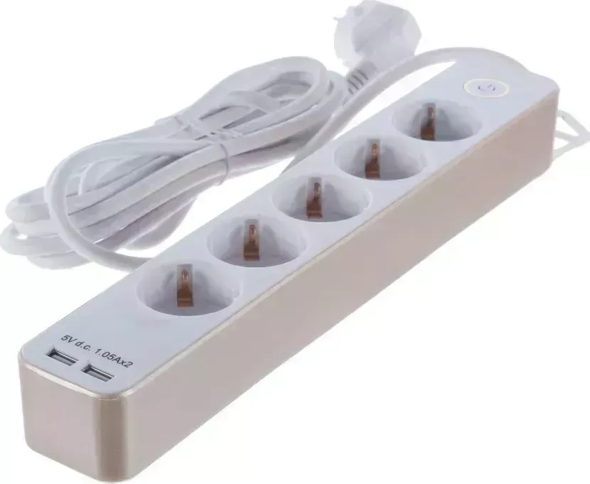 Удлинитель DUWI 32070 8 Supraguard 5гн. 3м. 2xUSB белый/золото