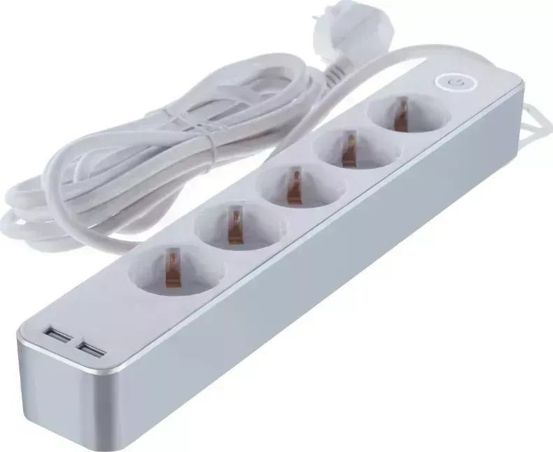 Удлинитель DUWI 32068 5 Supraguard 5гн. 3м. 2xUSB белый/серебро