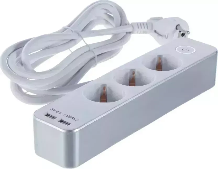 Удлинитель DUWI 32065 4 Supraguard 3гн. 5м. 2xUSB белый/серебро