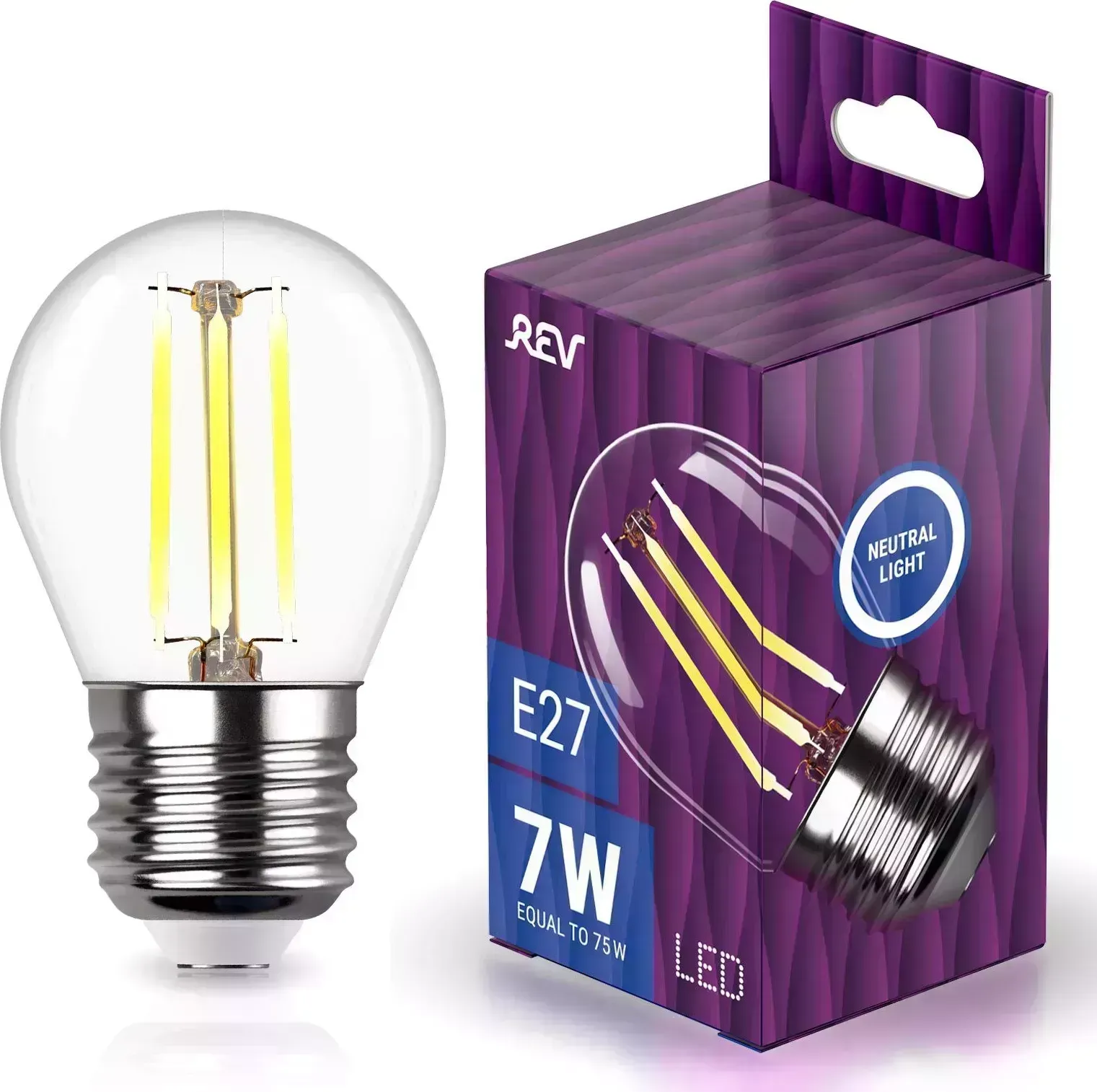 Лампа светодиодная REV 32485 0 FILAMENT шарик G45 E27 7W, 4000K, DECO Premium, нейтральный свет