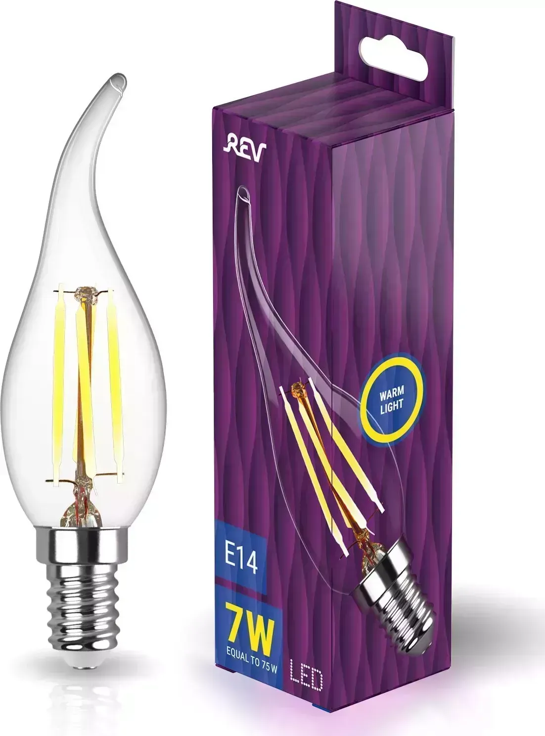 Лампа REV 32432 4 FILAMENT свеча на ветру FC37 E14 7W, 2700K, DECO Premium теплый свет
