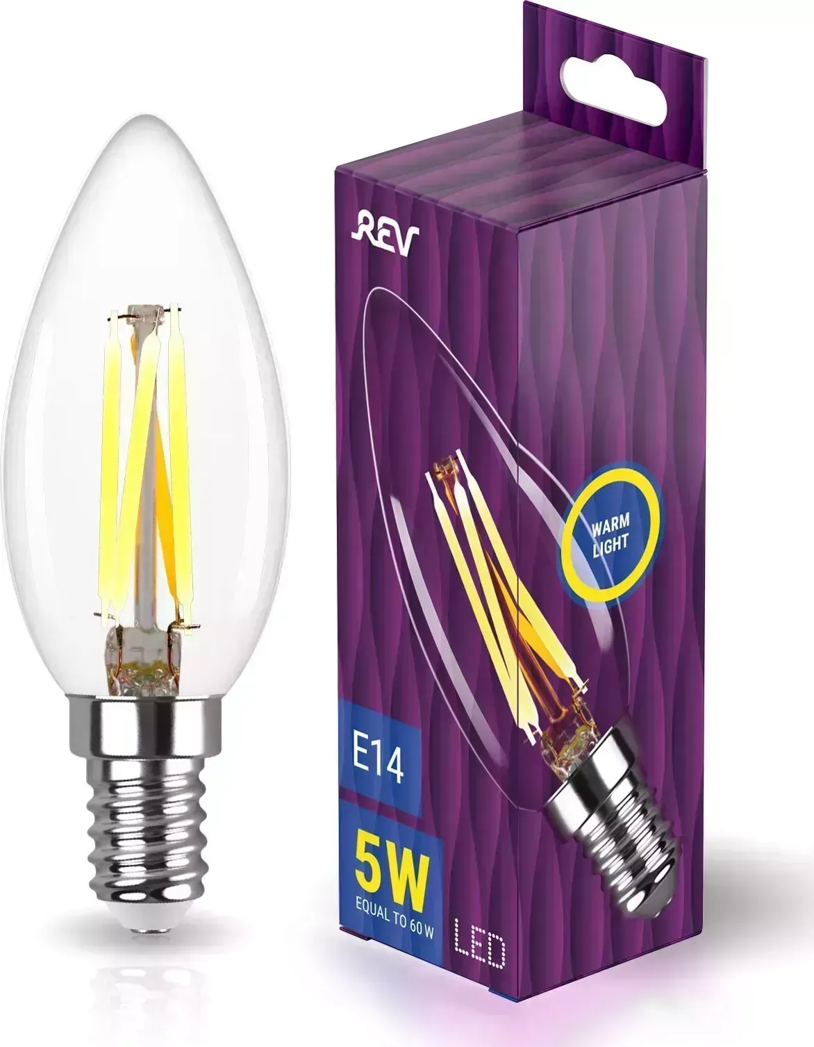 Лампа светодиодная REV 32359 4 FILAMENT свеча С37 E14 5W, 2700K, DECO Premium теплый свет