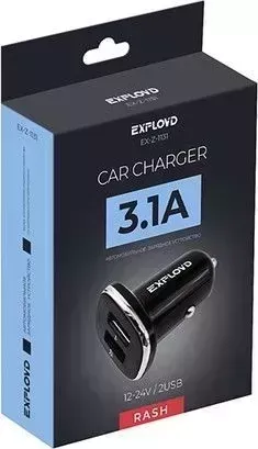 Зарядное устройство EXPLOYD EX-Z-1131 Автомобильное ЗУ/3.1A/2.1А+1А/2хUSB/чёрный/Rash