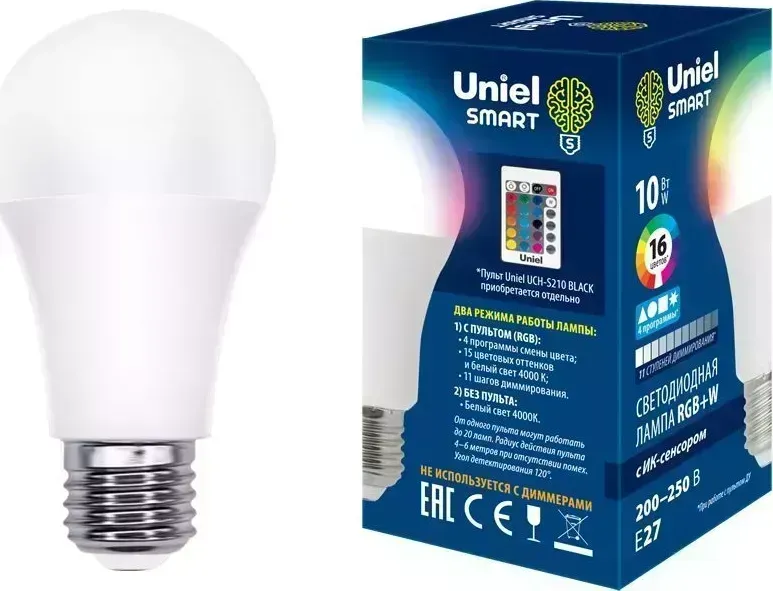 Лампа светодиодная UNIEL UL-00006530 LED-A60-10W/RGB/E27