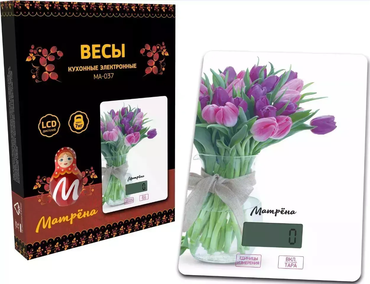Весы кухонные МАТРЁНА МА-037 тюльпаны (7833)
