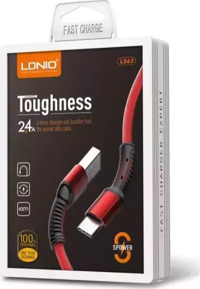 Кабель LDNIO (LD_B4462) LS63/ USB Type-C/ 1m/ 2.4A/ медь: 86 жил/ красный