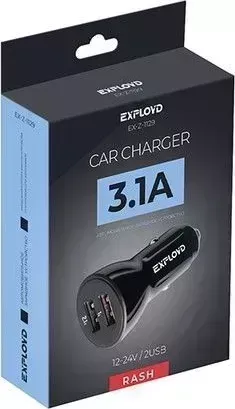 Зарядное устройство EXPLOYD EX-Z-1129 Автомобильное ЗУ/3.1A/2.1А+1А/2хUSB/чёрный/Rash