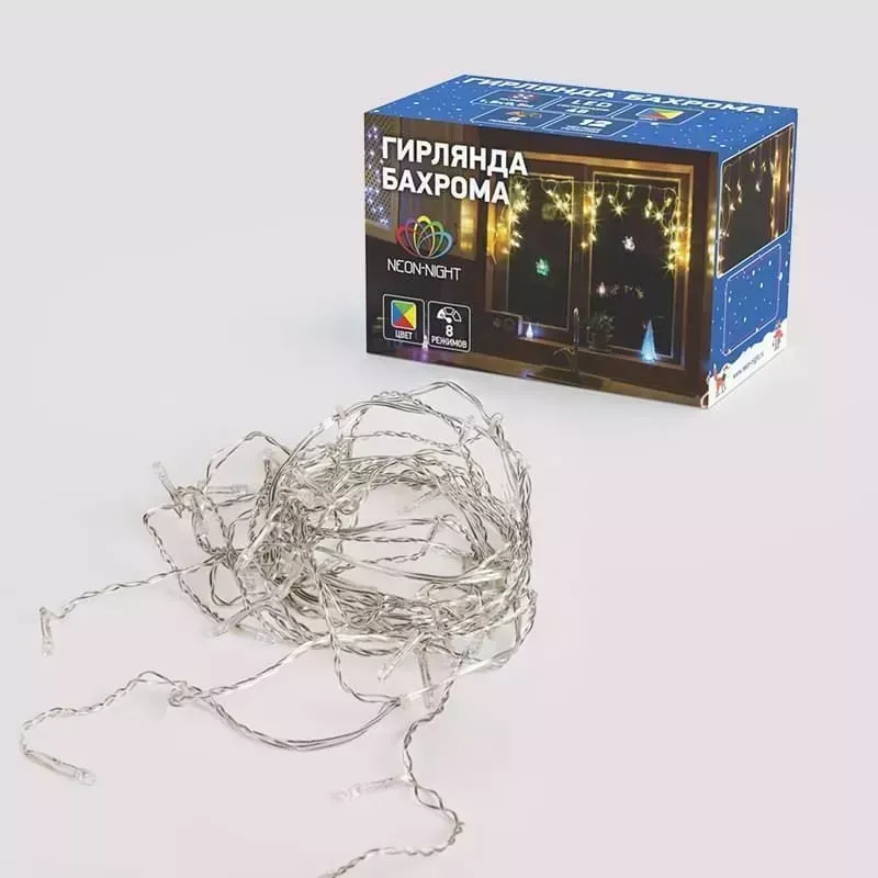 Гирлянда NEON-NIGHT (255-009) ГИРЛЯНДА АЙСИКЛ (БАХРОМА) LED, 1,8 Х 0,5 М, ПР-Й ПРОВОД, 230 В, RGB