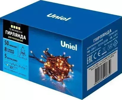 Гирлянда UNIEL UL-00007189 UDL-S0500-050/DGA WARM WHITE IP20 MINI с контроллером, 5м. 50 миниламп накаливания. Теплый белый с (UL-00007189) с 50 свет