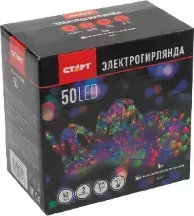 Гирлянда СТАРТ (14807) НГ 50 RGB 3АА 2 реж 5м шнур