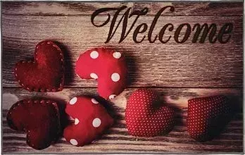 Коврик влаговпитывающий VORTEX 24243 "Velur" 50*80 см "Welcome", коллаж с сердцами