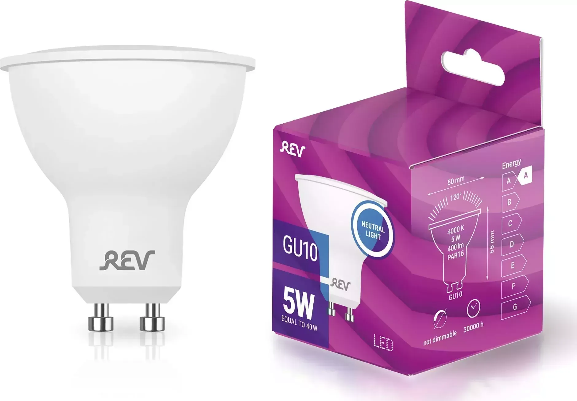Лампа светодиодная REV 32329 7 PAR16 GU10 5W, 4000K, нейтральный свет