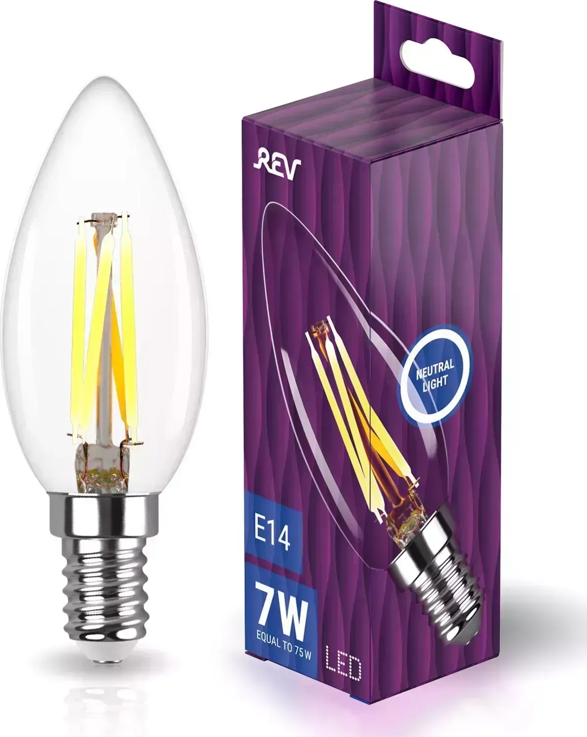 Лампа REV 32487 4 FILAMENT свеча С37 E14 7W, 4000K, DECO Premium, нейтральный свет