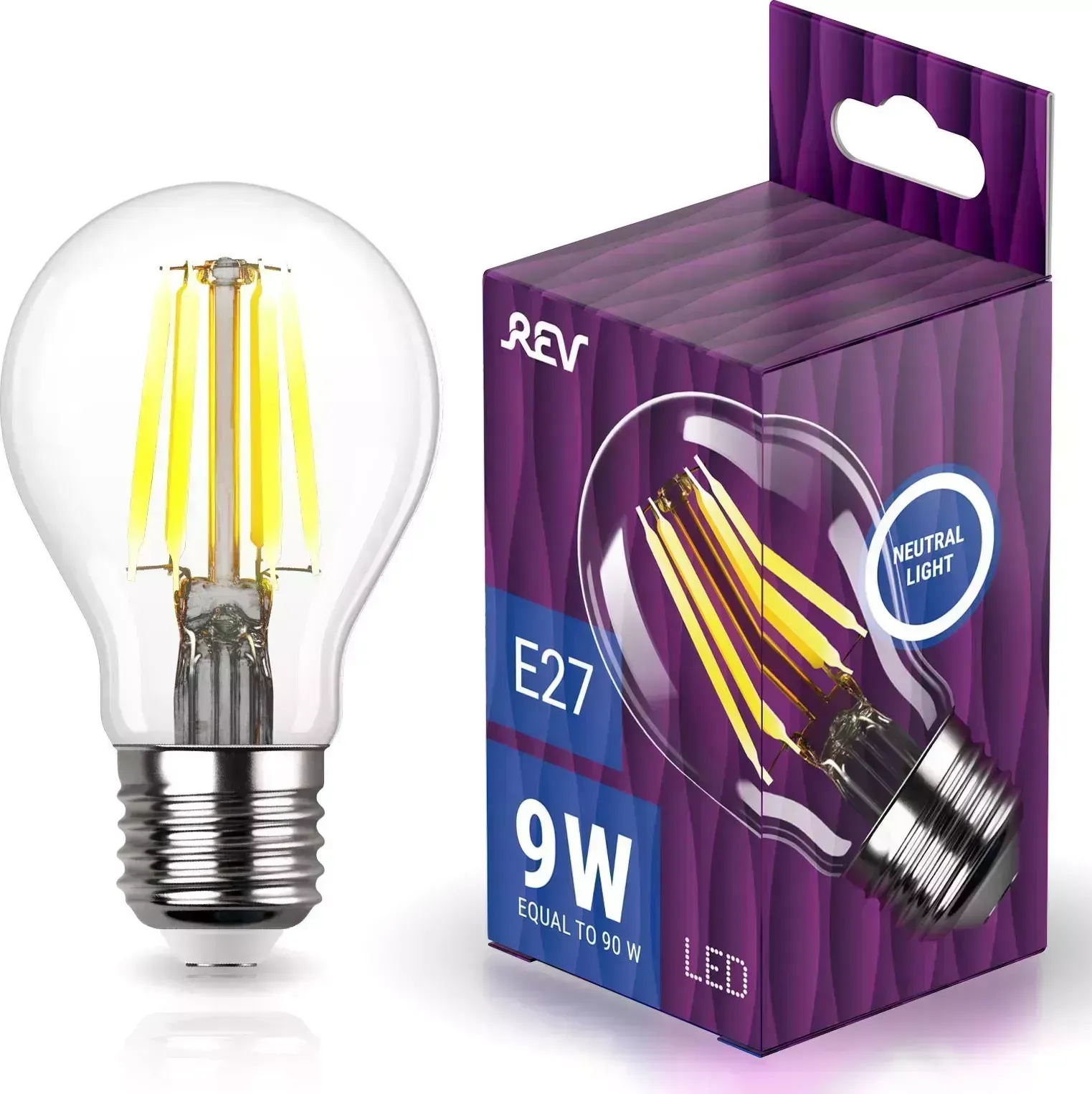Лампа светодиодная REV 32476 8 FILAMENT груша A60 E27 9W, 4000K, DECO Premium, нейтральный свет