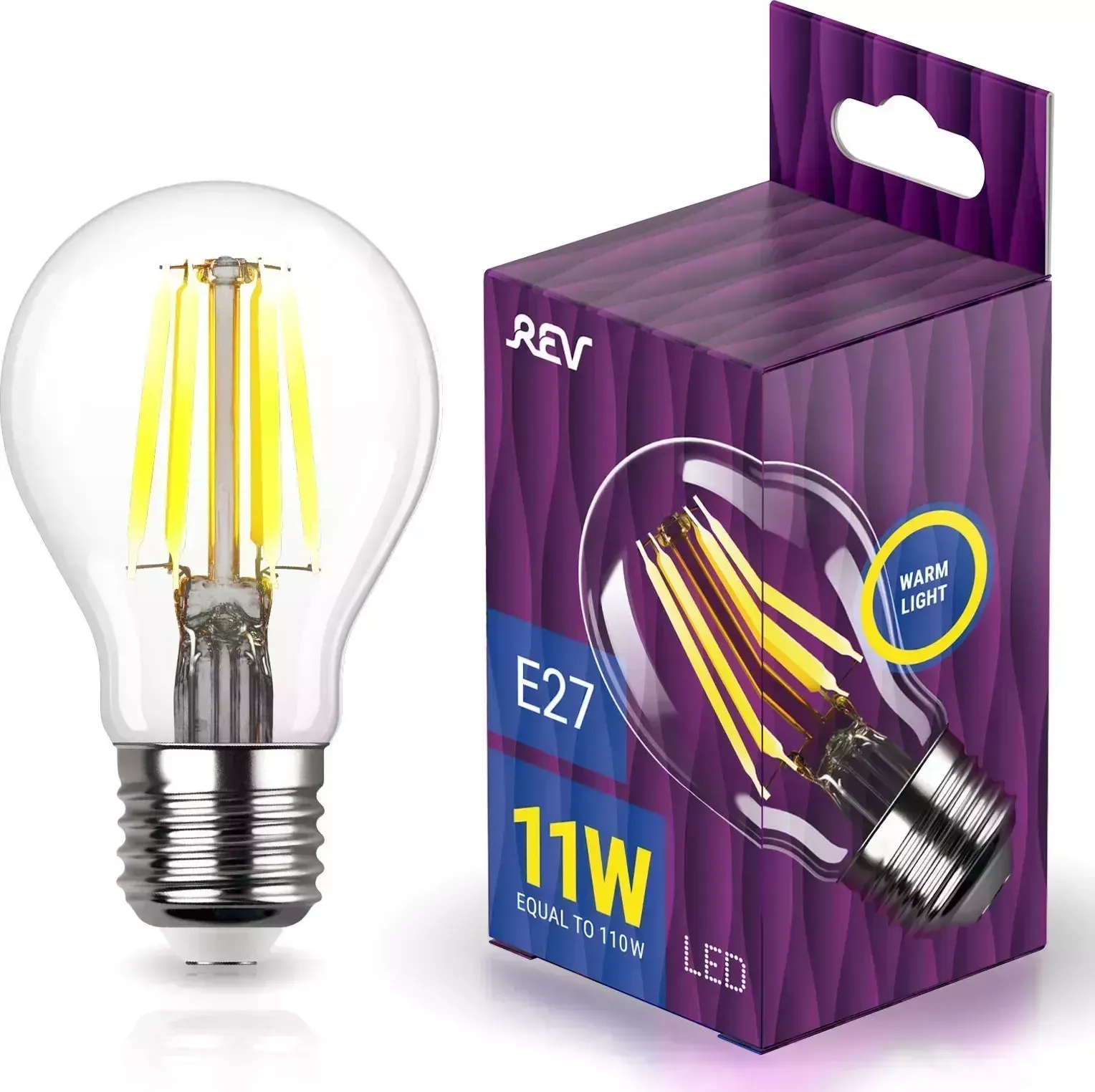 Лампа светодиодная REV 32477 5 FILAMENT груша A60 E27 11W, 2700K, DECO Premium, теплый свет