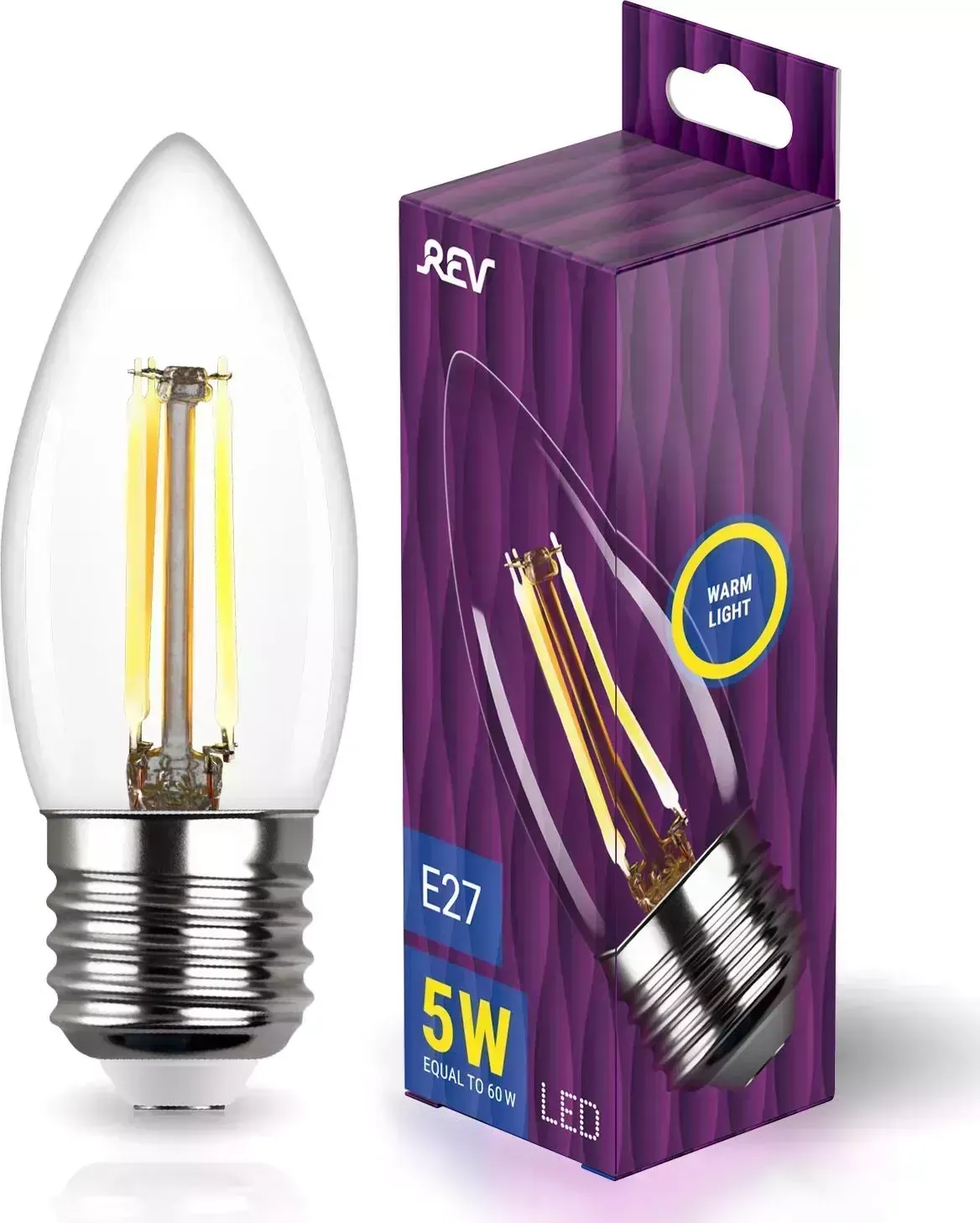 Лампа светодиодная REV 32424 9 FILAMENT свеча C37 E27 5W, 2700K, DECO Premium теплый свет