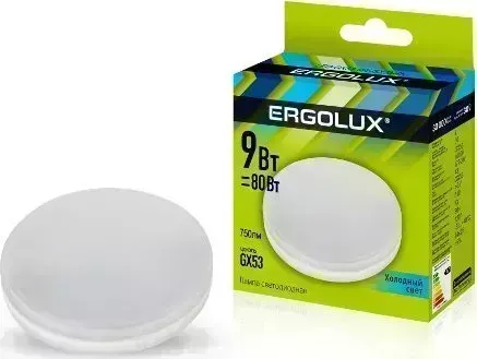 Лампа светодиодная ERGOLUX (13515) LED-GX53-9W-GX53-4K (Эл. 9Вт GX53 4500К 172-265В) Лампочка