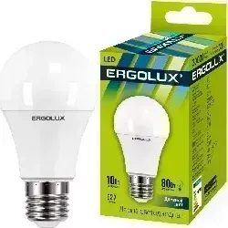 Лампа светодиодная ERGOLUX LED-A60-10W-E27-6K (Эл. ЛОН 10Вт E27 6500K 172-265В) Лампочка