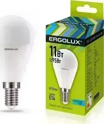 Лампа светодиодная ERGOLUX (13628) LED-G45-11W-E14-4K (Эл. Шар 11Вт E14 4500K 172-265В) Лампочка
