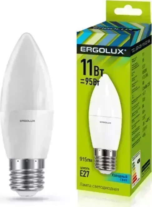 Лампа светодиодная ERGOLUX (13622) LED-C35-11W-E27-4K (Эл. Свеча 11Вт E27 4500K 172-265В) Лампочка