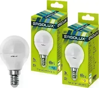 Лампа светодиодная ERGOLUX LED-G45-7W-E14-3K (Эл. Шар 7Вт E14 3000K 172-265В) Лампочка