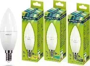 Лампа светодиодная ERGOLUX LED-C35-9W-E14-3K (Эл. Свеча 9Вт E14 3000K 172-265В) Лампочка