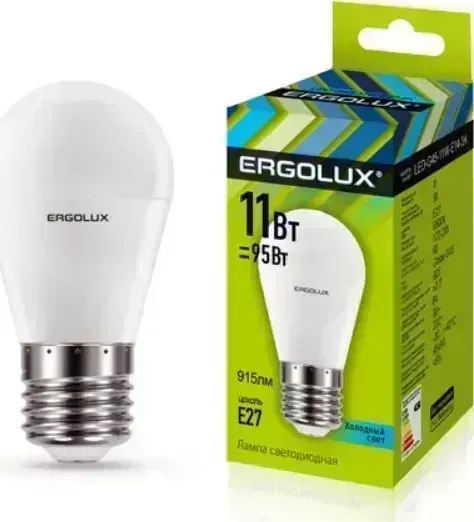 Лампа светодиодная ERGOLUX LED-G45-11W-E27-4K (Эл. Шар 11Вт E27 4500K 172-265В) Лампочка