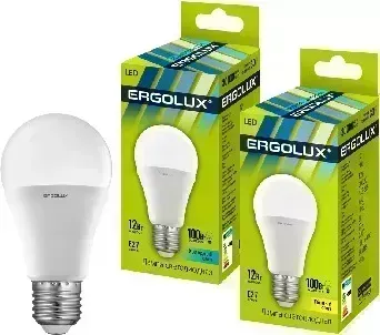 Лампа светодиодная ERGOLUX LED-A60-12W-E27-3K (Эл. ЛОН 12Вт E27 3000K 172-265В) Лампочка