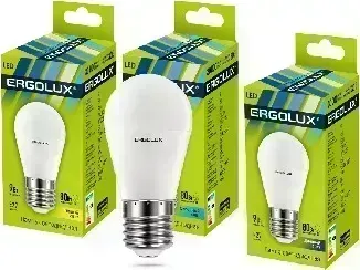 Лампа светодиодная ERGOLUX LED-G45-9W-E27-4K (Эл. Шар 9Вт E27 4500K 172-265В) Лампочка