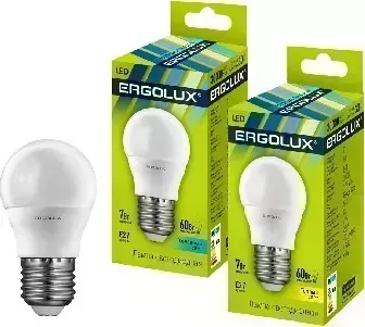 Лампа светодиодная ERGOLUX LED-G45-7W-E27-3K (Эл. Шар 7Вт E27 3000K 172-265В) Лампочка