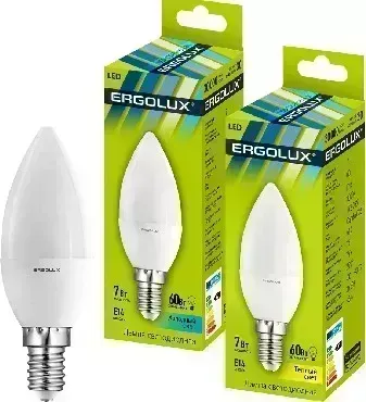 Лампа светодиодная ERGOLUX (12135) LED-C35-7W-E14-4K (Эл. Свеча 7Вт E14 4500K 172-265В) Лампочка