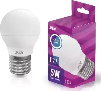 Лампа светодиодная REV 32263 4 сд G45 Е27 5W 4000K холодный свет