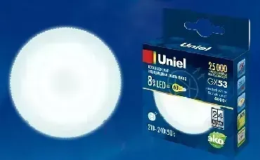 Лампа светодиодная UNIEL UL-00001671 LED-GX53-8W/NW/GX53/FR PLZ01WH матовая Белый свет