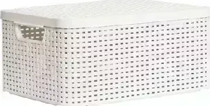 Корзина CURVER 03618-885 с крышкой RATTAN STYLE BOX M кремовая (2) Система хранения вещей с M