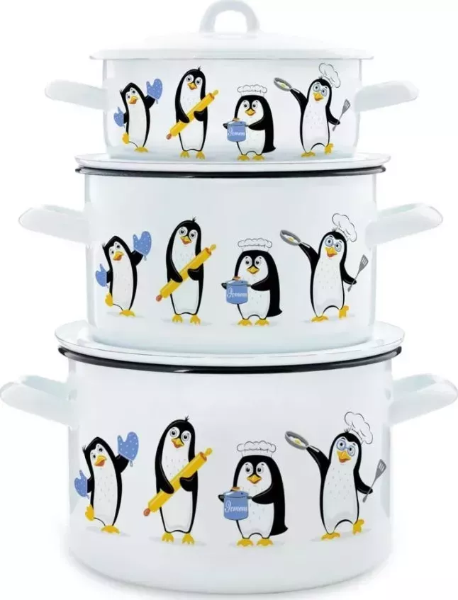Набор посуды ЭСТЕТ ЭТ-75101 Пингвины цилиндрический 2.0+3.0+4.0л 6 пр